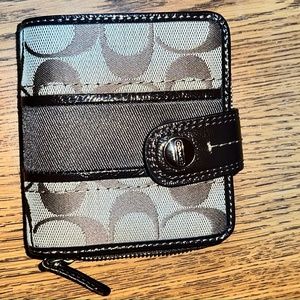 Coach Brown Signature Canvas & Leather Folding Wallet